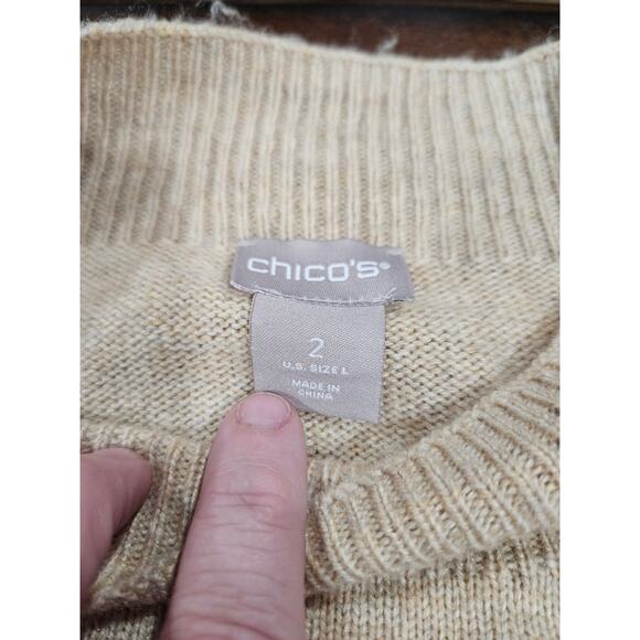 Chico's Cashmere Wool Blend Embroidered CheetahTan Sweater Sz 2 L Animal Print - Picture 2 of 7